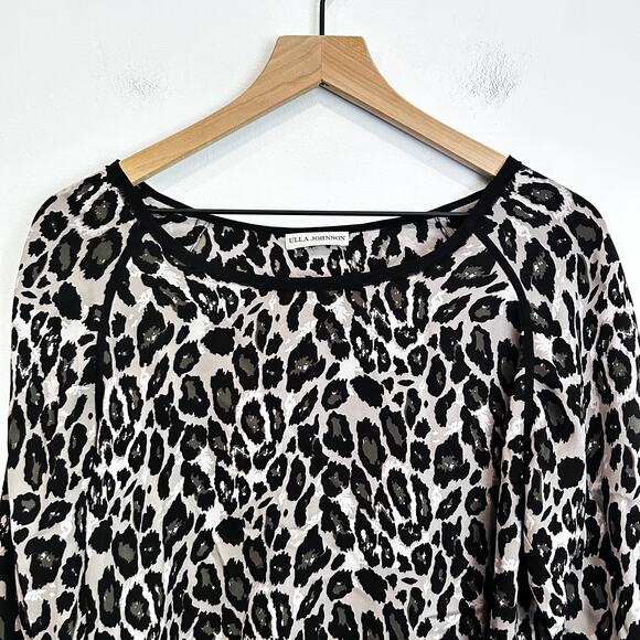 Ulla Johnson Leopard Print Silk Boat Neck Blouse Black Size 8 - Picture 2 of 7